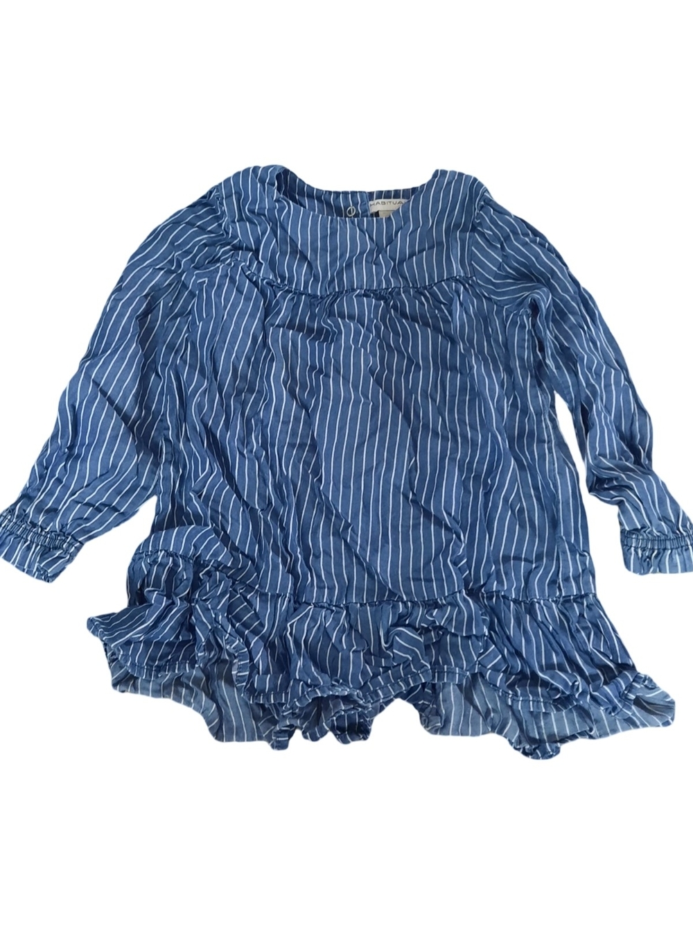 Habitual Blue & White Vertical Stripe Ruffle Hem Blouse